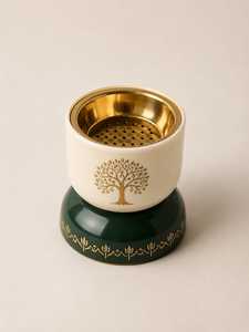 Ceramic Incense Burner with Gold Tree Design White and Green Aromatherapy Diffuser for All-Season Use - Product Image 1