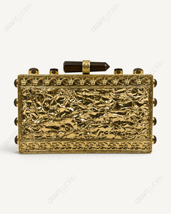 Pochette en pierre précieuse œil de tigre doré |   Minaudière artisanale ornée de fleurs en pierre naturelle |   Sac de soirée de luxe pour mariée - Product Image 3