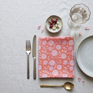 Wholesale Handmade Hand Block Print 100% Cotton Square Napkin Floral Orange <b>Pink</b> Reusable Soft <b>Table</b> Linen Wedding Party - Product Image 6