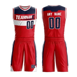 Ensemble de maillots de basket-ball sublimés personnalisés, noir et rouge, col en V, sans manches, évacuation de l'humidité, vêtements d'équipe unisexes pour adultes - Product Image 2