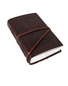 Leather <b>Journal</b> with Embossed Tree of Life Design – Dark Brown Celtic Bound Vintage Diary with Wraparound Strap Closure 7X5inch - Product Image 1