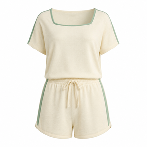 Conjunto de Dos Piezas de Verano para Mujer con Logotipo Personalizado, Top de Cuello Redondo y Pantalones Cortos, Ropa Deportiva Informal Transpirable WS-0500 A1.45 - Product Image 1