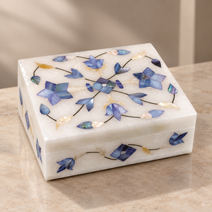 Floral Inlay Marble Modern Thanksgiving <b>Jewelry</b> Box with Rectangle Lid Closure for <b>Jewelry</b> <b>Storage</b> - Product Image 1
