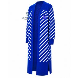 เสื้อคลุมคาร์ดิแกนยาวสำหรับผู้หญิง Zeta Phi Beta สีน้ำเงินขาวลายทาง ปลายแขนเสื้อแบบริบ มีลายปัก พร้อมช่องด้านข้าง - Product Image 3