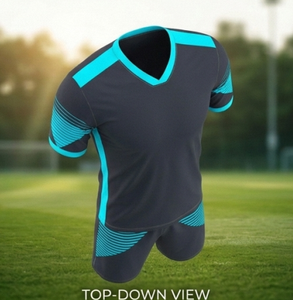 Ensemble de maillot de football pour homme à col en V, manches courtes, imprimé par sublimation, évacuation de l'humidité, coupe athlétique, design color block - Product Image 3