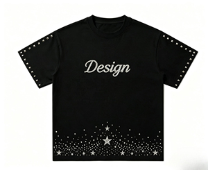 Camiseta Personalizada Negra con Pedrería, Estilo Streetwear, Lavado Ácido, de Alta Calidad, 100% Algodón Pesado para Hombre - Product Image 1
