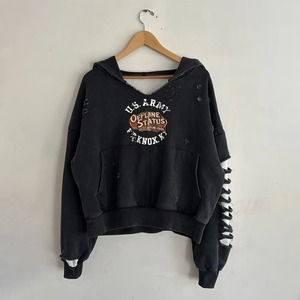 Custom Dirty Wash Vintage Print Jacket Hanging Mill <b>Clips</b> Distressed Rip Hole Cut <b>Collar</b> Cropped Double Layer Thermal Hoodie Men - Product Image 5