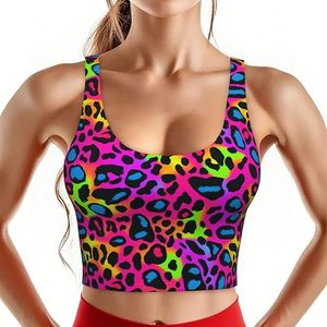 Sujetadores deportivos para mujer, ligeros, transpirables, elásticos en cuatro direcciones, con estampado de leopardo, sin costuras, con sujetador incorporado, camisetas sin mangas largas sin aros - Product Image 3