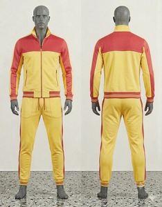 <b>Men's</b> Yellow Red Color Blocking Tracksuit Set Full Zip <b>Jacket</b> Jogger Pants Sporty Casual Autumn Wear Regular Fit 2 Piece - Product Image 1