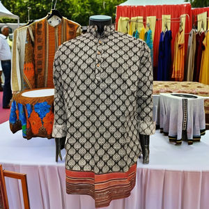 <b>Men's</b> Hand Block Printed Cotton Mid-length <b>Kurta</b> Shirt Ethnic Floral Print Summer Casual Wear Long Sleeve <b>Indian</b> Tunic Elegant - Product Image 2