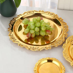 Plateau décoratif en fer doré gaufré, petit plateau à fruits, à gâteaux, à desserts, porte-tasses à thé, plateau de rangement pour bijoux, plateau de service pour la maison - Product Image 3