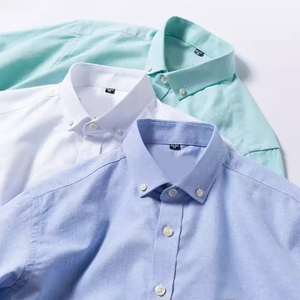 <b>Men's</b> Light Blue <b>Short</b> Sleeve O-Neck Knitted Oxford Shirt Oversized Fit Solid Breathable 100% Cotton Casual - Product Image 2