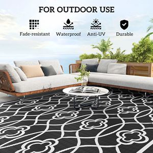 Tappeto da esterno reversibile lanterna nera e grigia impermeabile in plastica con borsa per il trasporto 9 'X 18' - Product Image 6