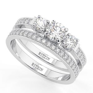 14K Rose Gold Round Cut Lab Grown Diamond 3 Stone with Accents Engagement Bridal <b>Set</b> <b>Ring</b> for <b>Women</b> - Product Image 1