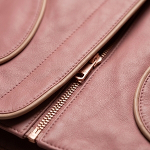 <b>Women</b> Genuine Sheepskin Leather Jacket Asymmetrical Rose Gold Zip Fitted Rider Biker <b>Coat</b> Outerwear Dusty Pink - Product Image 6