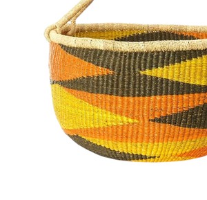 Panier en jonc de mer certifié qualité, tressé à la main, en herbe naturelle, jaune-orange, motif géométrique, boîte de rangement pour la maison - Product Image 4