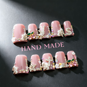 เล็บปลอมอะคริลิกหรูหราแบบกดติด ยาว ทำมือ ทรงเป็ด หนา 3 มิติ ใช้ซ้ำได้ - Product Image 3
