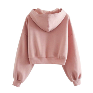 Women Hooded Crop <b>Top</b> <b>Long</b> <b>Sleeve</b> Solid Color Zipper-Up Sweatshirt Casual Loose Fit Streetwear Style Autumn Wear - Product Image 2