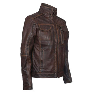 Chaqueta Bomber de Cuero Genuino para Hombre, Cuello Alto, Cierre de Cremallera, Color Sólido, Manga Regular, Estilo Urbano, Resistente al Viento, Ecológica - Product Image 3
