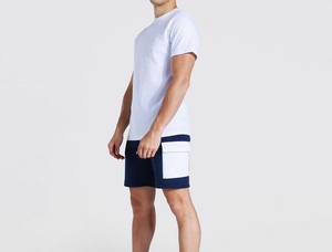 Conjunto de Camiseta Blanca de Cuello Redondo para Hombre, Diseño Simple, Ligera y Transpirable, 100% Algodón, con Pantalones Cortos Casuales con Cintura Elástica Azul Marino - Product Image 6
