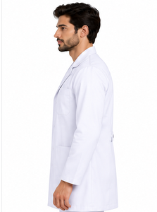 Blouse de laboratoire blanche en gros pour hommes, uniforme de médecin à manches longues, vêtement de travail médical respirant en polycoton, logo hôpital pharmacie - Product Image 4