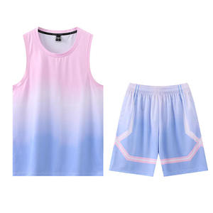 Ensemble de maillot de basket sans manches pour homme, bleu dégradé, avec short à taille élastique, séchage rapide, anti-transpiration, coupe classique, été - Product Image 5