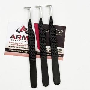 Pinzas Profesionales para Extensión de Pestañas, Tipo L, con Recubrimiento Negro Mate, Punta Plateada, Volumen para Pestañas, Sostenibles, Gran Venta - Product Image 1