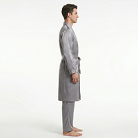 Ensemble de peignoirs en soie satinée pour homme, peignoir à manches longues, ensemble de pyjamas pour homme, vêtements de nuit décontractés en soie, pyjamas deux pièces pour homme
