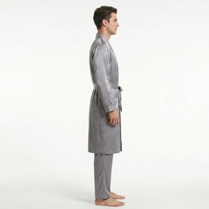 Ensemble de peignoirs en soie satinée pour homme, peignoir à manches longues, ensemble de pyjamas pour homme, vêtements de nuit décontractés en soie, pyjamas deux pièces pour homme - Product Image 2
