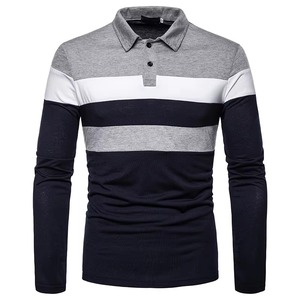 Camiseta Polo de Manga Larga para Hombre con Diseño de Logotipo Personalizado OEM, Camiseta con Combinación de Colores, Camiseta Transfronteriza - Product Image 1