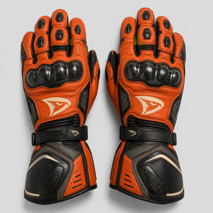 Gants de course en cuir orange, entièrement couvrants, avec protection des articulations en carbone pour la conduite de moto - Product Image 1