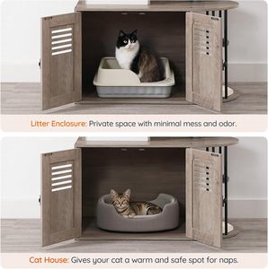 Torre para Gatos Moderna y Sólida Todo en Uno de 31.5 Pulgadas con Caja de Arena Oculta, Mueble Versátil para Gatos de Interior, Poste de Sisal y Hamaca - Product Image 6