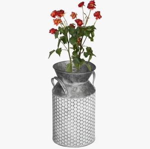 Vase en métal galvanisé style bidon à lait - Pot de fleurs rustique de ferme avec maille hexagonale et poignées pour décoration de maison de campagne et centre de table - Product Image 1
