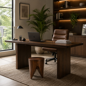 Three Legged Solid Suar Wood Stool <b>Side</b> <b>Table</b> Walnut Finish Handcrafted Modern Natural Wooden Accent Furniture Indonesian - Product Image 4