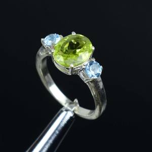 Anillo de peridoto y topacio azul suizo, plata de ley 925, con engaste de garras, hecho a mano, con piedras preciosas, joyería delicada para mujer - Product Image 6