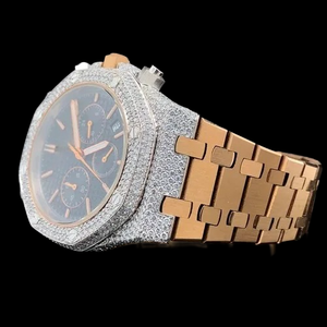 Premium 14K <b>Iced</b> <b>out</b> Presidential Round Moissanite <b>Watch</b> High Quality Chronograph Black Dial Quartz Movement Two Tone <b>Watch</b> - Product Image 2