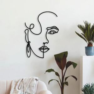 Art mural en métal abstrait minimaliste fait à la main, visage de femme, pour salon, chambre à coucher, hôtel, décoration intérieure - Product Image 1