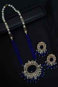 Ensemble de collier et boucles d'oreilles ethniques plaqués or, sertis de zircons, style Kundan, pour mariée, mariage et fiançailles, fabrication pakistanaise en gros - Product Image 2