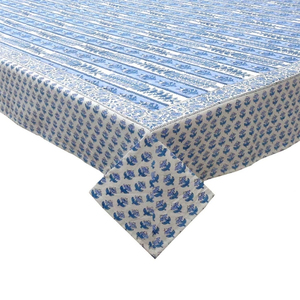 Trellis Blue Booti Hand Block Printed Cotton <b>Tablecloth</b> 180x270cm Handmade Designer Premium Dining Table Home Decor Gift - Product Image 1