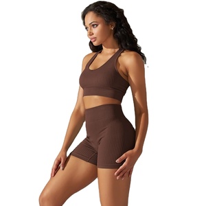 Ropa de Fitness, conjunto de Yoga sin costuras para mujer, Sujetador deportivo, Top corto, pantalones cortos de cintura alta, conjuntos de mallas de Yoga, ropa de entrenamiento para gimnasio - Product Image 1