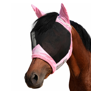 Masque anti-mouches en cuir véritable pour chevaux, protection estivale, maille respirante, protection UV, design doux pour les oreilles et le nez, pour l'équitation - Product Image 1