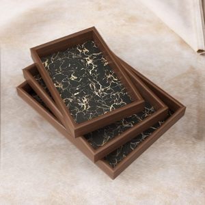 Juego de 3 Bandejas Rectangulares de Madera con Recubrimiento Esmaltado, Bandejas de Servir de Madera para Cocina, Hogar y Restaurante - Product Image 6