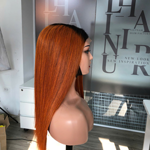Peluca recta de hueso de encaje suizo súper doble dibujado de alta calidad de cabello humano crudo vietnamita de raíz oscura naranja - Product Image 6