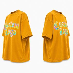 เสื้อยืดสตรีทแวร์ผู้ชายไซส์ใหญ่แบบสั่งทำ |   ผ้าเจอร์ซีย์ผ้าฝ้าย 100% |   รายละเอียดการสะท้อนแสงแบบพิมพ์ดิจิตอลลายรุ้ง |   แขนสั้น - Product Image 4
