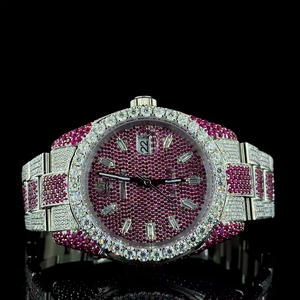 Montre en diamant VVS cultivé en laboratoire, acier inoxydable 20 mm, cristal saphir 41 mm, résistance à l'eau 3 BAR, entièrement sertie de diamants, luxe, quartz ETA analogique - Product Image 1