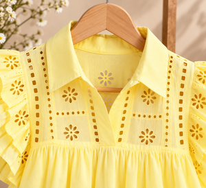 Blusa de Gasa Degradada para Mujer con Mangas con Volantes y Estilo Bohemio, Cuello Vuelto, Ajuste Holgado, Top de Primavera Verano - Product Image 3