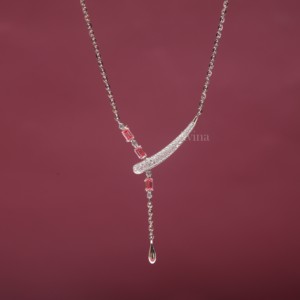 Collar con Colgante en Forma de Y con Diamante Redondo Cultivado en Laboratorio Certificado por IGI y Zafiro Corte Esmeralda Rosa en Oro Blanco de 14K, Joyería Fina de Lujo - Product Image 2