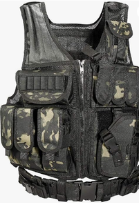 TRIBON SPORTS TS-<b>TV</b>-015 Tactical Vest Nylon Olive Green Softback Hunting Utility Pockets Waterproof Arcuate Shoulder Strap - Product Image 4