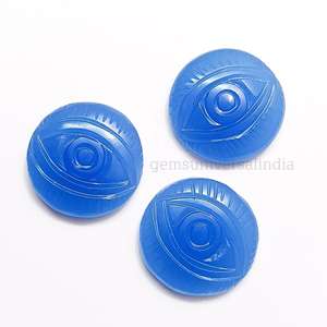 Chalcedoine bleue naturelle lisse, œil porte-bonheur sculpté à la main, forme ronde, breloques en pierre précieuse, vente en gros pour la fabrication de bijoux par le fabricant - Product Image 1