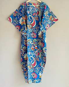 Colección de Caftanes de Verano 100% Algodón con Estampado Floral, Estilo Boho, Corte en A, Cuello en V, Holgados - Comodidad Diaria y Diseño Fresco - Product Image 6